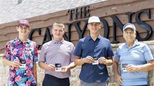 Flight C team winners of the annual Angus Foundation Golf Tournament at The Canyons at Blackjack Ridge in Sand Springs, Okla., include: (pictured from left to right) Grady Clausen of Stockton, IA.; Cale Jensen of Plainfield, IA.; Grant Wilson of Donahue, IA; and Lynn Ewald of Waldorf, Mn.